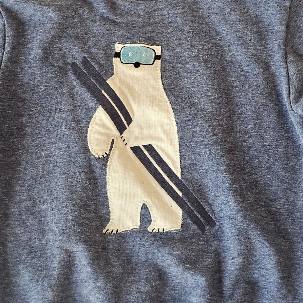 Andy & Evan Boys Size 6 Skiing Polar Bear Sweatshirt Heather Navy Blue Pullover - Picture 4 of 6